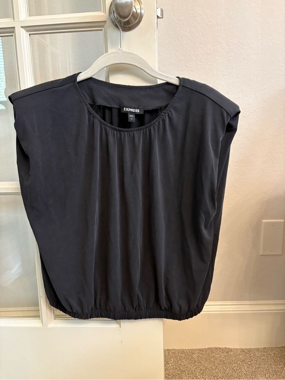 Express Black Relaxed Scoop Neck Elastic-Hem Blouse